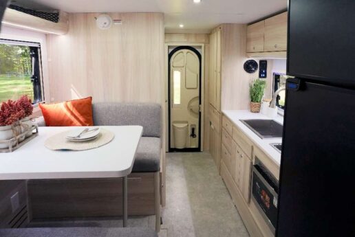 A photo showing the interior of the 2026 nuCamp Cirrus 920.