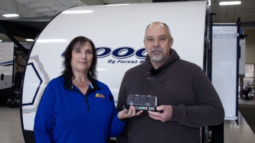 PRVCA Gary Bunzer Education Award winners from Wilkins RV. Nancy Carpino (left).