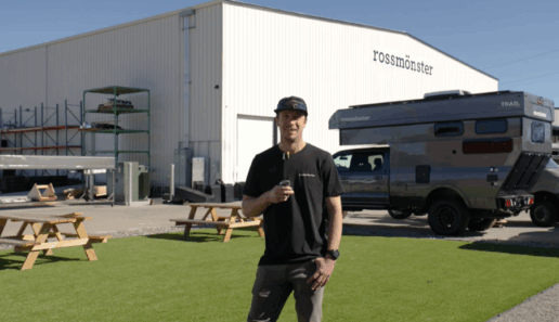 A photo of Rossmonster co-founder Ross Williamson as he guides a tour of the company's new factory.