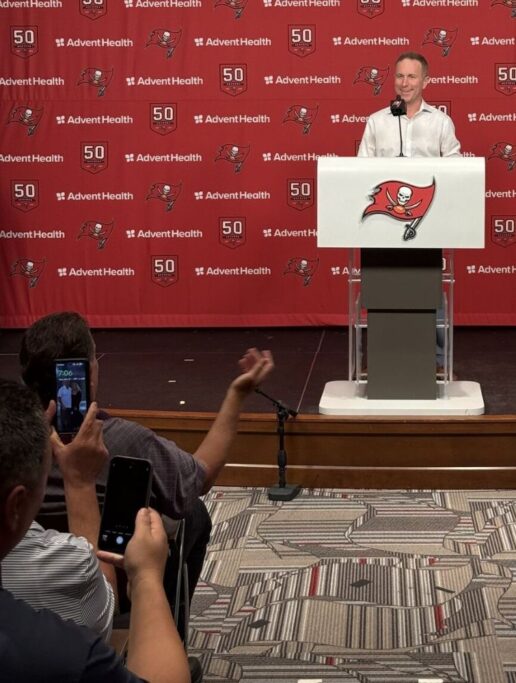 General RV's Charlie Hall answers questions from the podium.