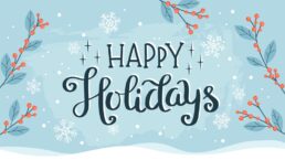 A picture of the words Happy Holidays against a light blue background.