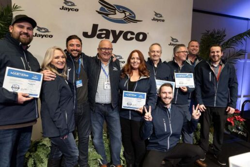 A photo of a group of RV dealer who completed 2025 Jayco MASTER training.