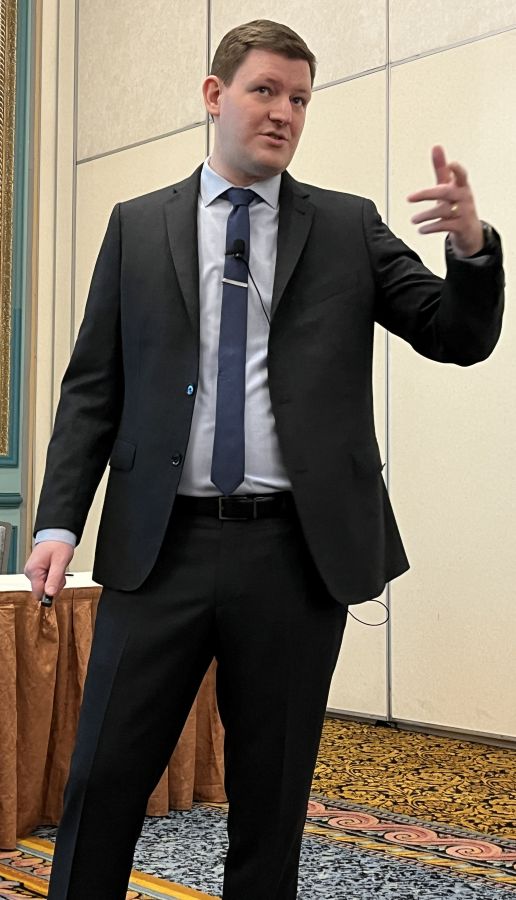 A photo of Jered Sobel giving a presentation at the 2025 RVDA Convention in Las Vegas.