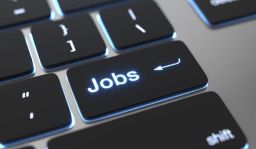 The word "jobs" written on a keyboard key.