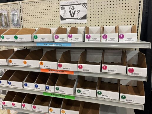 A photo showing Keller's visual parts organizing system.