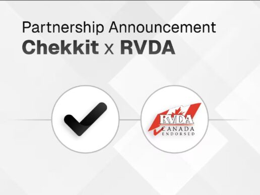 A graphic announcing the partnership between RVDA of Canada and Checkkit.