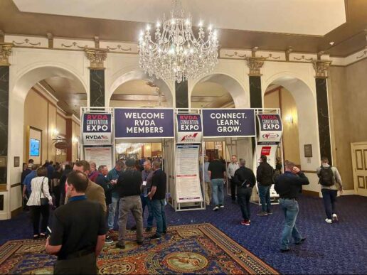 A photo of the welcome sign in the main hallway of the 2025 RVDA Convention at the Paris Las Vegas.