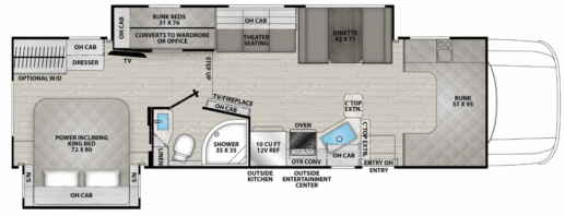 A floorplan for the Coachmen Entourage 340BH.