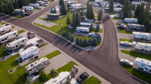 A an aerial photo of the Coyote Creek RV Resort.