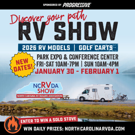 An flyer announcing the postponement of the 2026 NCRVDA Charlotte RV Show.