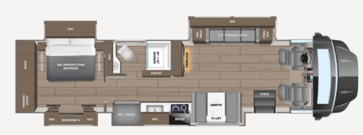 A floorplan for the Entegra Coach Centurion 39K.