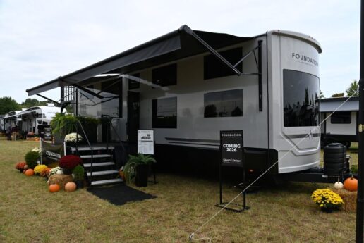 An exterior photo of the Grand Design Foundation 42GD.