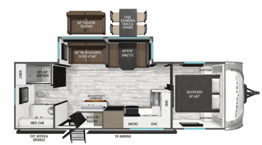 The floorplan for the Heartland North Trail 250CK.