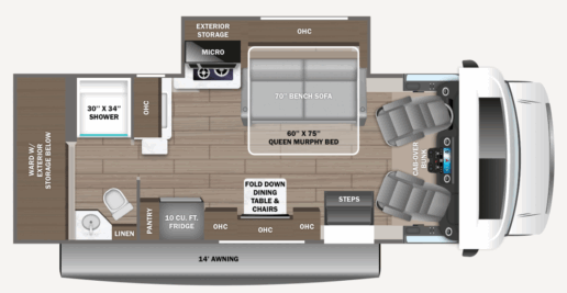 A floorplan for the Jayco Melbourne Prestige 25MP.