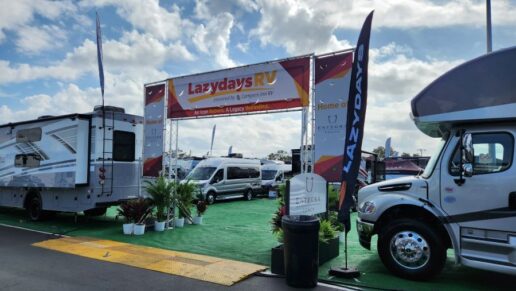 A photo of the Lazydays RV, powered by Campers Inn, display at the 2026 Florida RV SuperShow.