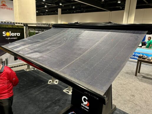 The Girard GG 750 awning by Lippert on display for the first time at the 2026 NTP-Stag Expo in Kissimmee, Florida.