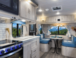 A picture of the interior of Gulf Stream Coach's Laura Ashley 23TWS Vintage Cruiser.