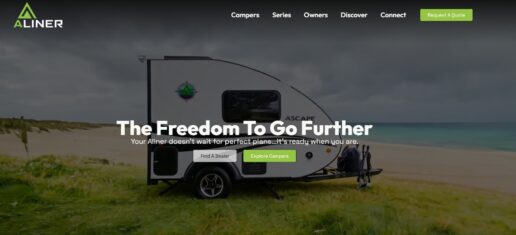 A screenshot of the homepage of Aliner's redesigned website and dealer portal.