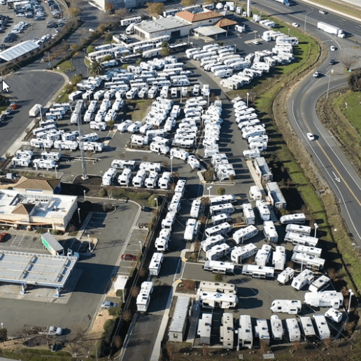 An aerial photo of the Bish's Cordelia RV Lot.