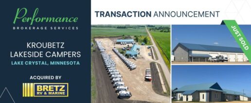 A graphic showing Bretz RV & Marine has purchased Kroubetz Lakeside Campers.