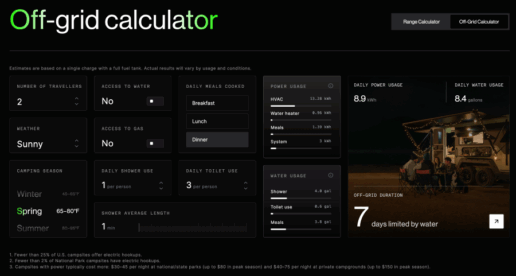 California-based RV manufacturer Evotrex released a digital tool that can help consumers better determine their resource needs before traveling.