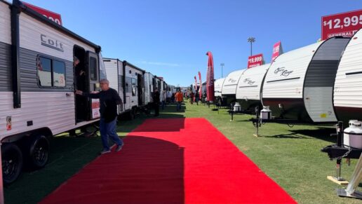 A photo of RVs displayed by General RV at the 2026 Florida RV SuperShow.
