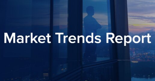 A generic image of a man looking out the glass walls of a high-rise office. The words "Market Trends Report" are overlayed on the image.