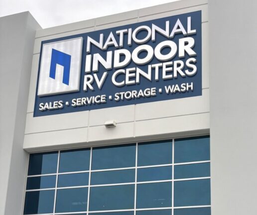 A photo of the sign at a large National Indoor RV Centers (NIRVC) location.