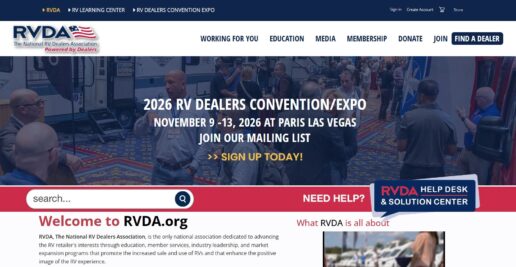 A screenshot of the RVDA.org homepage taken on Feb. 12, 2026.