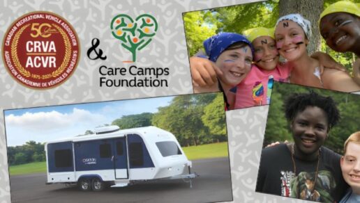 The Canadian Recreational Vehicle Association’s (CRVA) year-long 50th Anniversary RV Giveaway campaign raised more than $80,000 in support of Care Camps Canada.