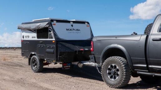 A photo of Australian manufacturer MDC USA Campers and Caravans' new XT9 Off-Grid Extreme off-road travel trailer.