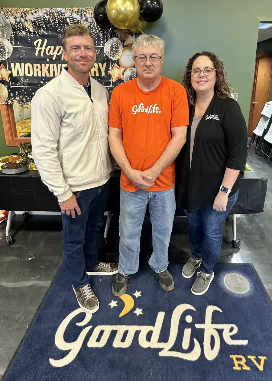 Last week, Good Life RV Administrative Assistant Desma Chambers organized a company-wide surprise celebration for Mitch Young, who is celebrating 40 years at the dealership.