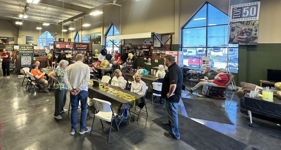 Last week, Good Life RV Administrative Assistant Desma Chambers organized a company-wide surprise celebration for Mitch Young, who is celebrating 40 years at the dealership.