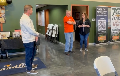 Last week, Good Life RV Administrative Assistant Desma Chambers organized a company-wide surprise celebration for Mitch Young, who is celebrating 40 years at the dealership.