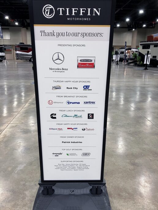 Numerous sponsors contributed to Tiffin’s dealer meeting.