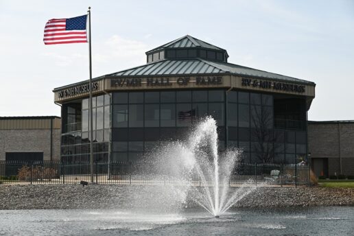 A picture of the exterior of the RV/MH Hall of Fame, taken in March 2026.